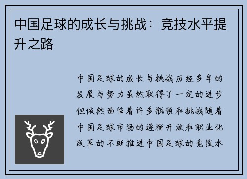 中国足球的成长与挑战：竞技水平提升之路