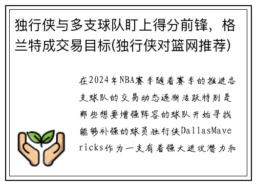 独行侠与多支球队盯上得分前锋，格兰特成交易目标(独行侠对篮网推荐)