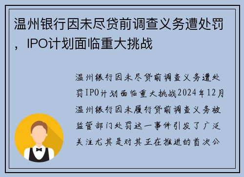 温州银行因未尽贷前调查义务遭处罚，IPO计划面临重大挑战